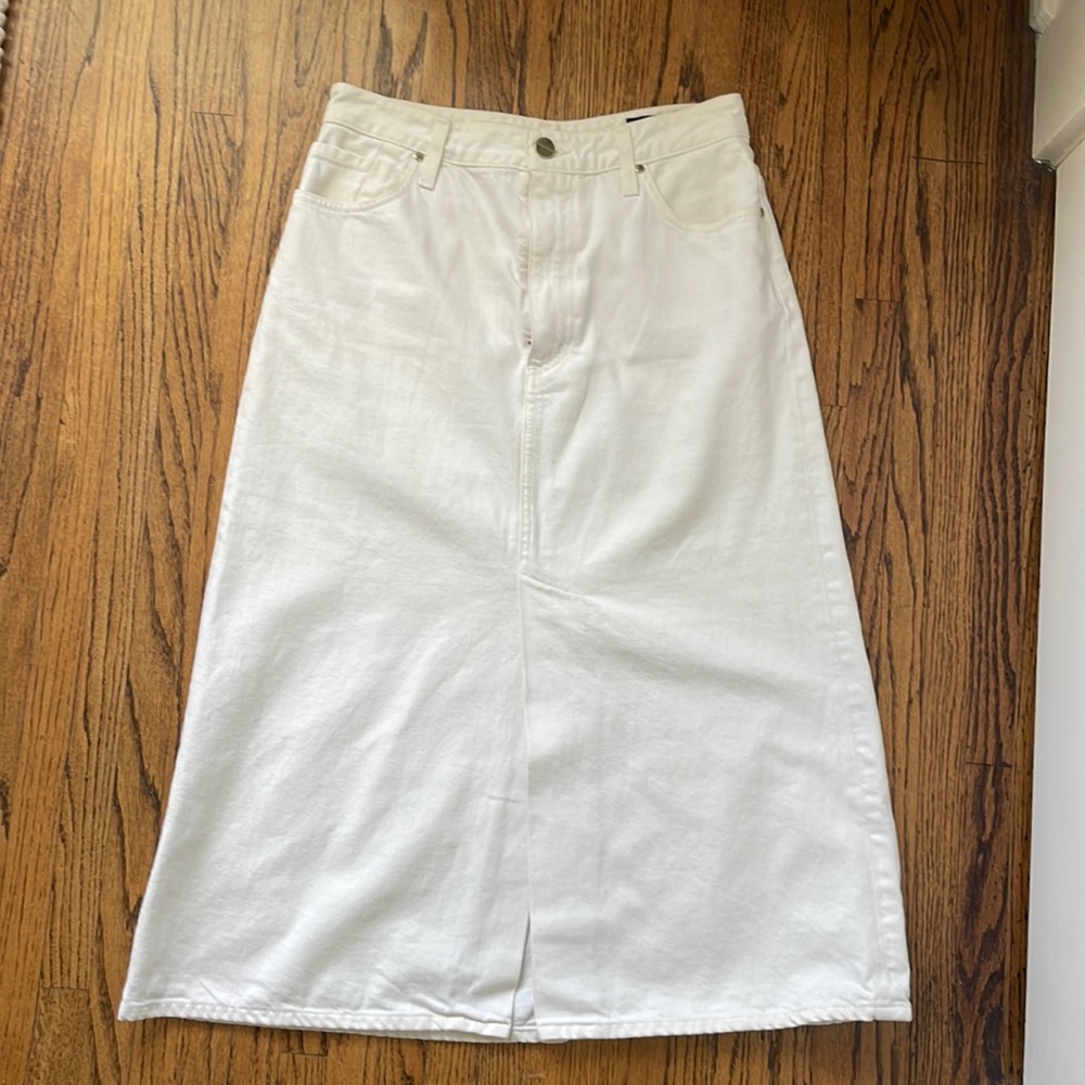 Goldsign cream denim midi a-line  skirt.